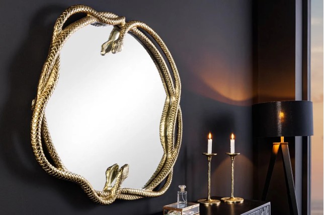 Miroir mural SNAKE XL 85 cm – Design serpent doré en métal sculpté, style luxueux et original