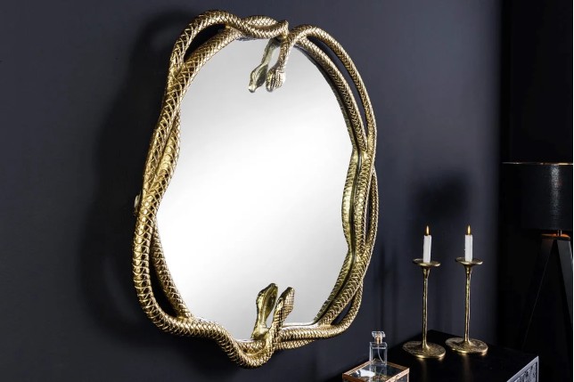 Miroir mural SNAKE XL 85 cm – Design serpent doré en métal sculpté, style luxueux et original