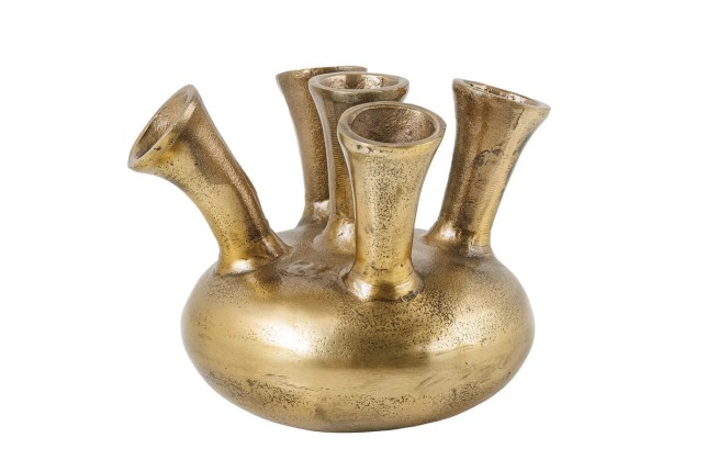 Vase design KIYA 25 cm – Doré, 5 ouvertures, fabrication artisanale en métal aluminium