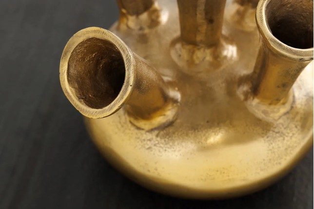 Vase design KIYA 25 cm – Doré, 5 ouvertures, fabrication artisanale en métal aluminium