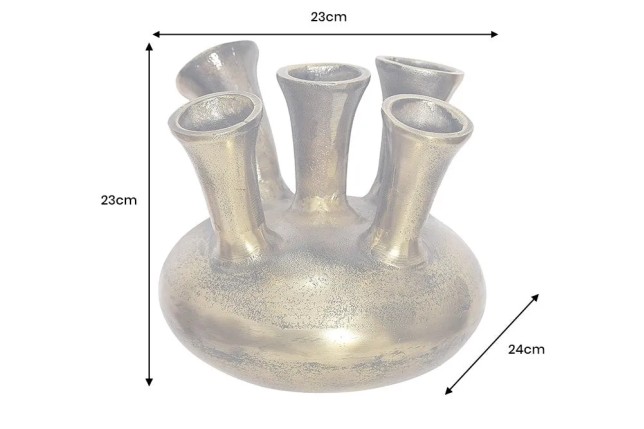 Vase design KIYA 25 cm – Doré, 5 ouvertures, fabrication artisanale en métal aluminium