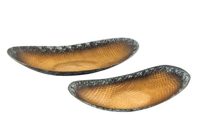 Set de 2 coupelles décoratives ORIENT – Métal doré 45 cm & 36 cm, finition martelée avec patine, fabrication artisanale