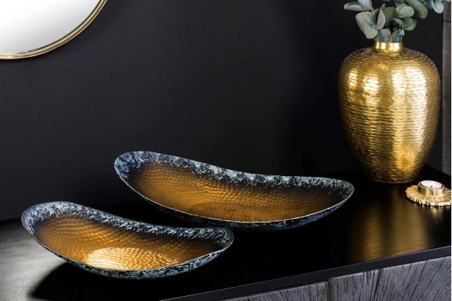 Set de 2 coupelles décoratives ORIENT – Métal doré 45 cm & 36 cm, finition martelée avec patine, fabrication artisanale