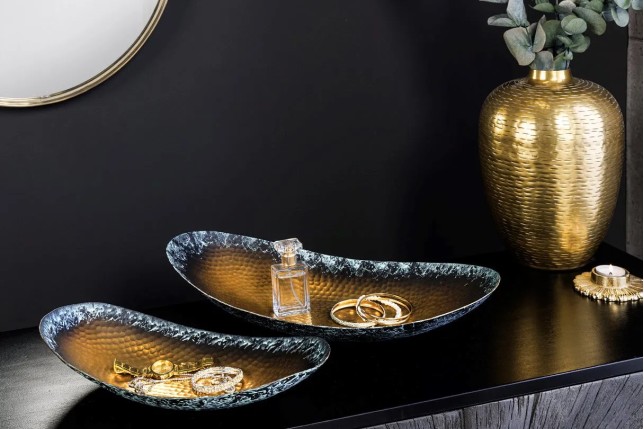 Set de 2 coupelles décoratives ORIENT – Métal doré 45 cm & 36 cm, finition martelée avec patine, fabrication artisanale