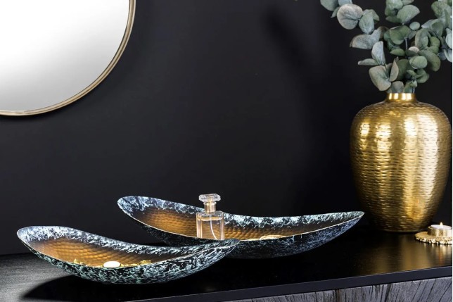 Set de 2 coupelles décoratives ORIENT – Métal doré 45 cm & 36 cm, finition martelée avec patine, fabrication artisanale