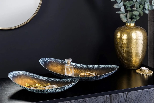Set de 2 coupelles décoratives ORIENT – Métal doré 45 cm & 36 cm, finition martelée avec patine, fabrication artisanale