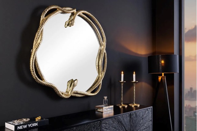 Miroir mural SNAKE L 50 cm – Métal doré sculpté, design serpent, finition artisanale