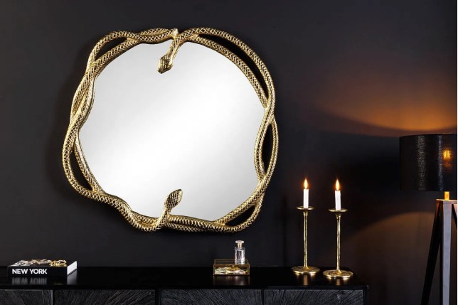 Miroir mural SNAKE L 50 cm – Métal doré sculpté, design serpent, finition artisanale
