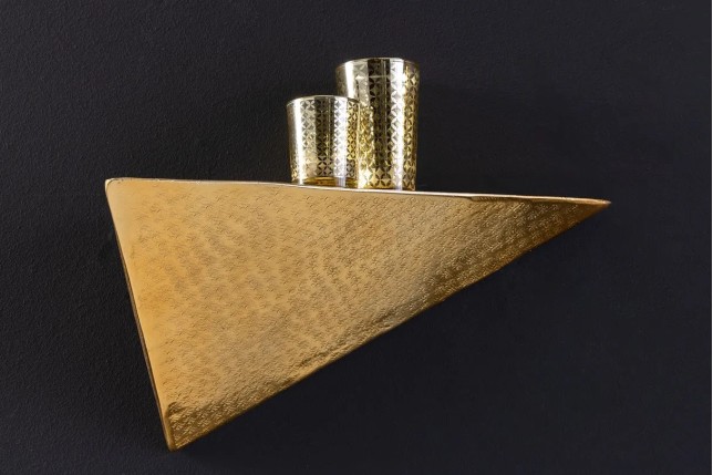 Étagère murale PYRAMID 40 cm – Design pyramidal doré antique en métal, finition martelée à la main