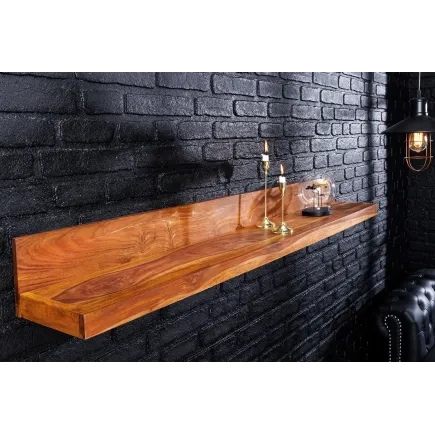 Étagère murale MAKASSAR 140 cm – Bois massif de sheesham, finition stone naturelle, fabrication artisanale