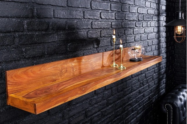 Étagère murale MAKASSAR 140 cm – Bois massif de sheesham, finition stone naturelle, fabrication artisanale