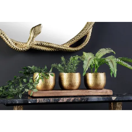 Set de décoration ORIENT – 3 coupelles dorées avec plateau en bois massif de manguier, design martelé fait main