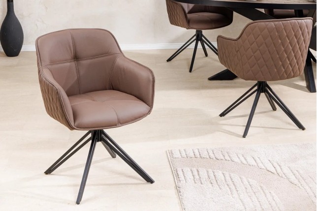 Chaise design EUPHORIA en cuir véritable – Pivotante à 180°, avec accoudoirs et pieds métal noir