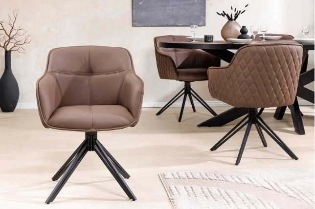 Chaise design EUPHORIA en cuir véritable – Pivotante à 180°, avec accoudoirs et pieds métal noir