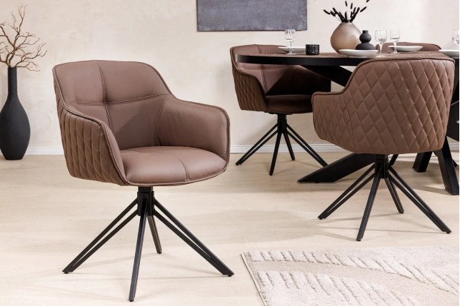 Chaise design EUPHORIA en cuir véritable – Pivotante à 180°, avec accoudoirs et pieds métal noir
