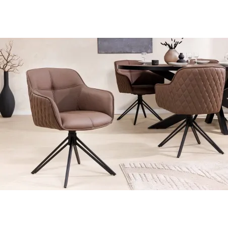 Chaise design EUPHORIA en cuir véritable – Pivotante à 180°, avec accoudoirs et pieds métal noir