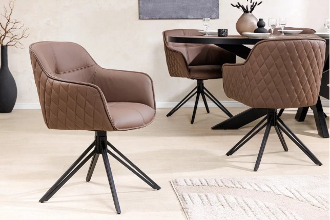 Chaise design EUPHORIA en cuir véritable – Pivotante à 180°, avec accoudoirs et pieds métal noir