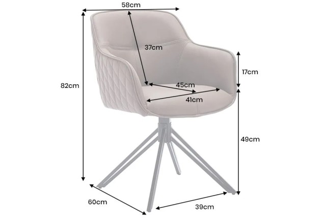 Chaise design EUPHORIA en cuir véritable – Pivotante à 180°, avec accoudoirs et pieds métal noir