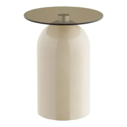 Table d’appoint en verre trempé et métal beige/gris – Ø40 x H52 cm 2