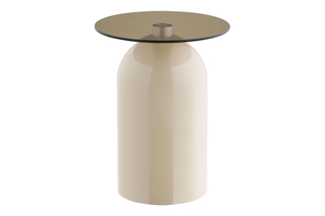 Table d’appoint en verre trempé et métal beige/gris – Ø40 x H52 cm
