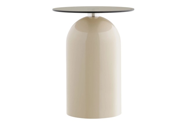Table d’appoint en verre trempé et métal beige/gris – Ø40 x H52 cm