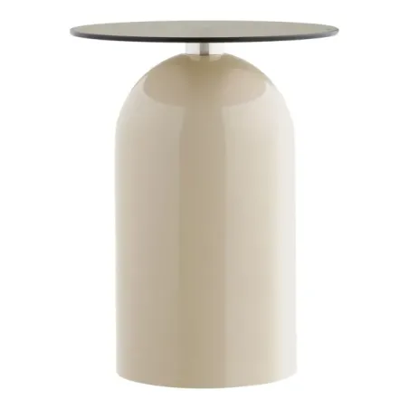 Table d’appoint en verre trempé et métal beige/gris – Ø40 x H52 cm
