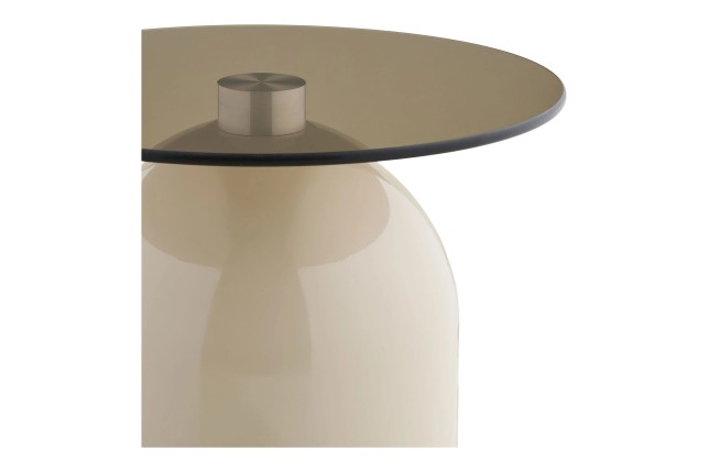 Table d’appoint en verre trempé et métal beige/gris – Ø40 x H52 cm