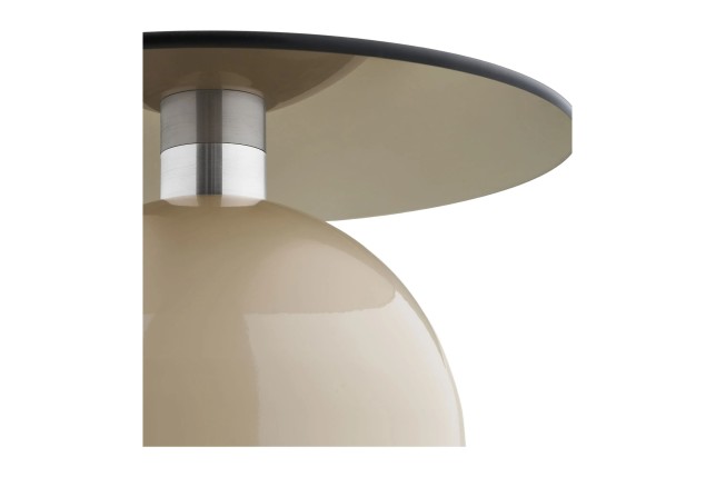 Table d’appoint en verre trempé et métal beige/gris – Ø40 x H52 cm