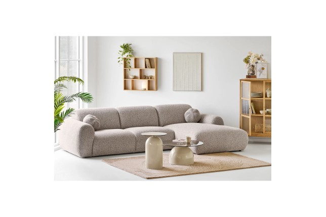 Table d’appoint en verre trempé et métal beige/gris – Ø40 x H52 cm