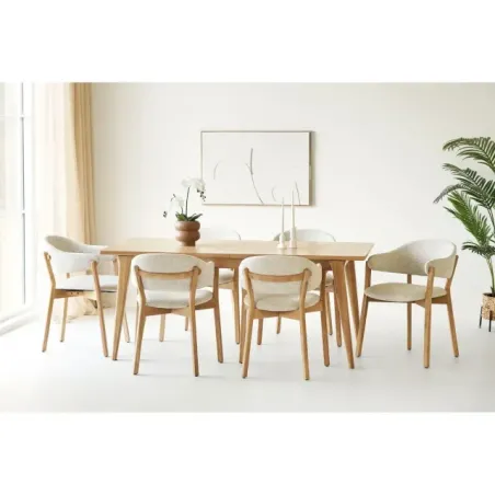 Table à manger extensible en placage chêne naturel – 180-230