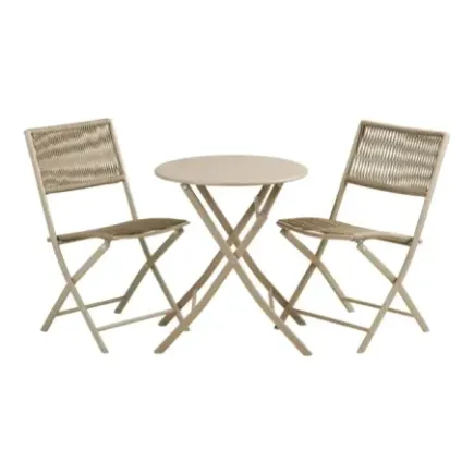 Set Bistro Arcas – 2 Chaises & Table Ronde Corde & Acier Taupe 2