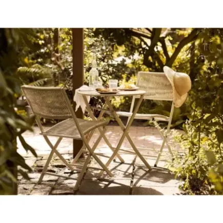 Set Bistro Arcas – 2 Chaises & Table Ronde Corde & Acier Taupe