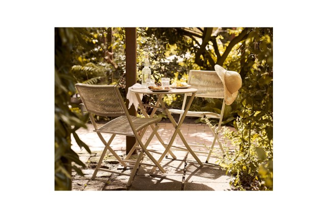 Set Bistro Arcas – 2 Chaises & Table Ronde Corde & Acier Taupe