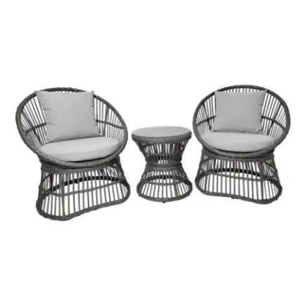 Salon Lounge Natal – 2 Fauteuils & Table Basse Rattan Gris · Coussins Inclus 2