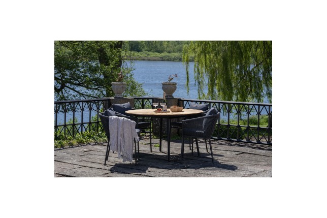 Salon de Jardin Cleveland & Salerno – Table + 4 Chaises, Teck & Métal
