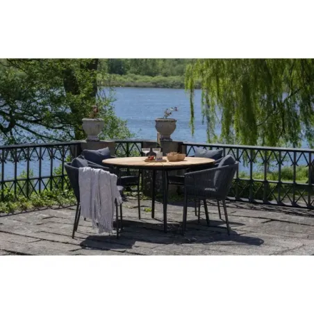 Salon de Jardin Cleveland & Salerno – Table + 4 Chaises, Teck & Métal