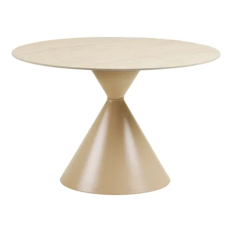 Table Ronde 120cm Annecy - Céramique Effet Travertin & Acier | Elsines