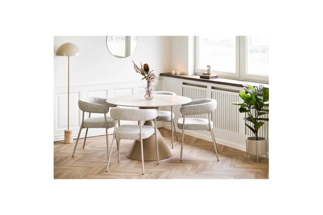 Table Ronde 120cm Annecy - Céramique Effet Travertin & Acier | Elsines