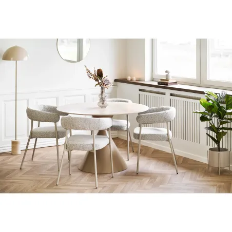 Table Ronde 120cm Annecy - Céramique Effet Travertin & Acier | Elsines
