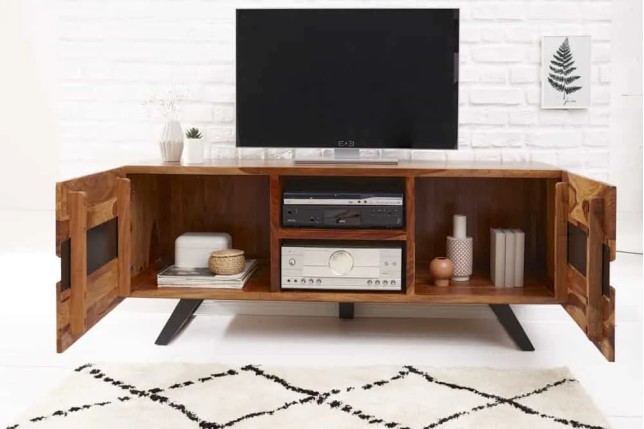 Meuble TV en bois massif sheesham coloris naturel