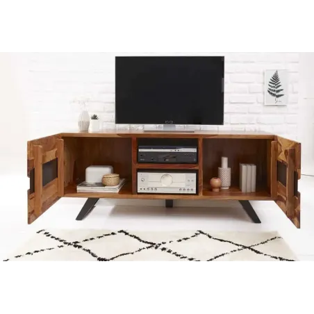 Meuble TV en bois massif sheesham coloris naturel