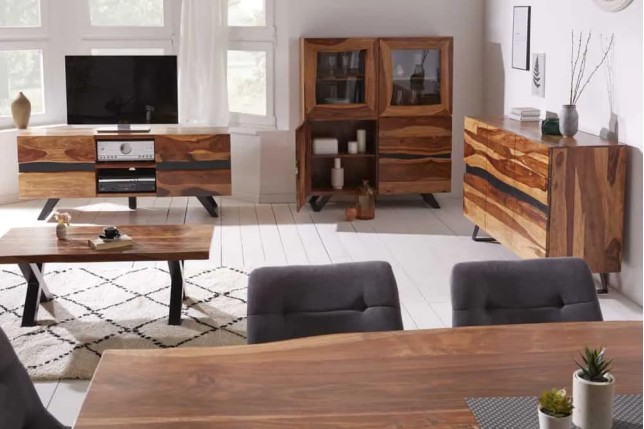 Meuble TV bois Sheesham massif 160 cm – meuble TV industriel palissandre| Elsines
