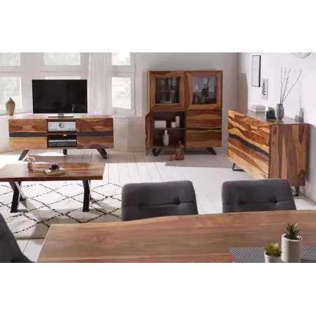 Meuble TV Sheesham massif 160 cm industriel naturel | Garantie 2 ans
