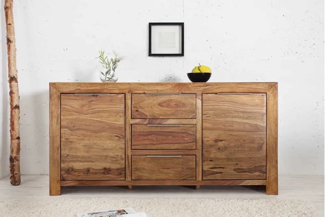 Buffet Bois Sheesham (Palissandre)  Massif Naturel 140 cm – Bahut de Salon avec Rangement