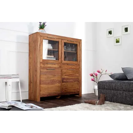 Buffet Haut Vitrine  Sheesham massif · Stone finish · 140 cm