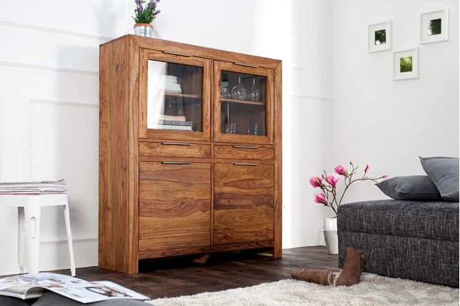 Buffet Haut Vitrine  Sheesham massif · Stone finish · 140 cm