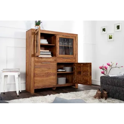 Buffet Haut Vitrine  Sheesham massif · Stone finish · 140 cm 2