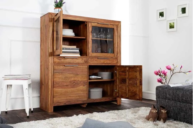 Buffet Haut Vitrine  Sheesham massif · Stone finish · 140 cm