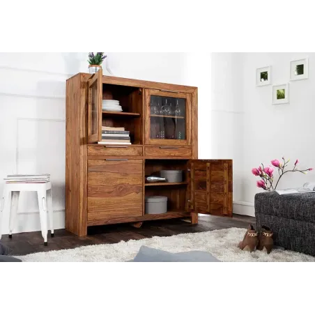 Buffet Haut Vitrine  Sheesham massif · Stone finish · 140 cm
