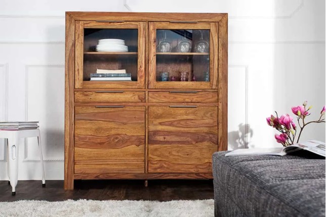 Buffet Haut Vitrine PURE 140 cm en Sheesham Massif | Elsines
